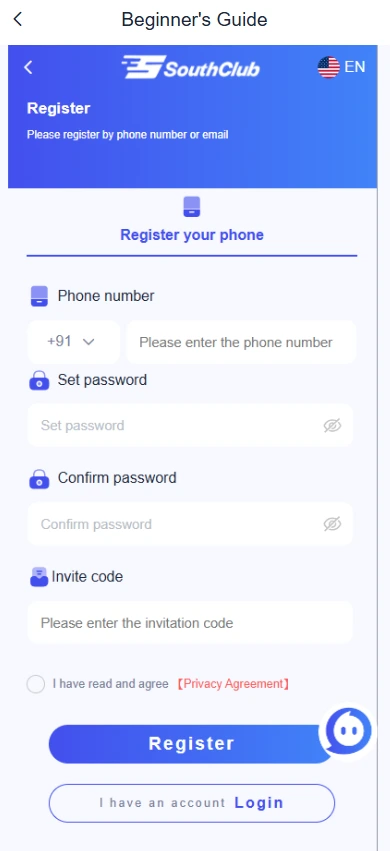 how to register on south club
