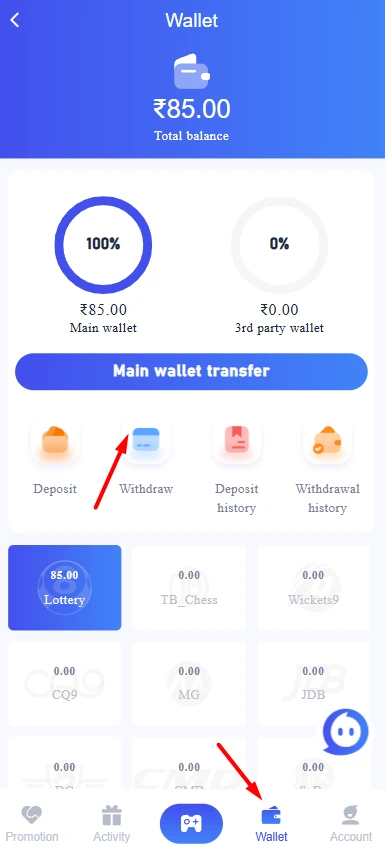 how to withdraw winnings on south club